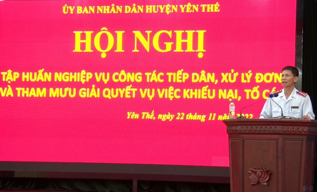 UBND huyện Yên Thế tổ chức Hội nghị tập huấn nghiệp vụ công tác tiếp công dân, xử lý đơn và giải...
